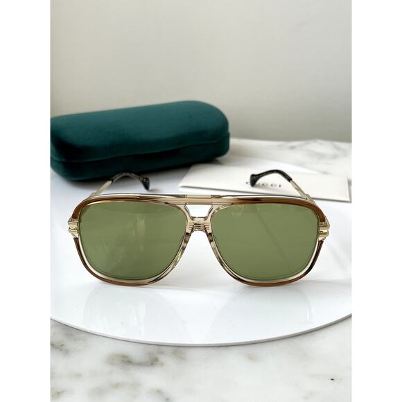 NEW Gucci GG1105S Brown Frame Green Lens Aviator Sunglasses - Picture 5 of 11